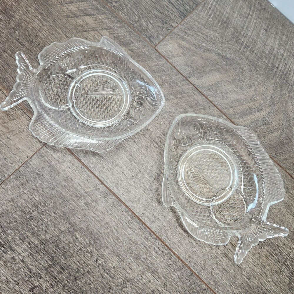 Cocktail Shrimp Server Fish Shape Plate Dish 8 1/2" X 6" set of 2